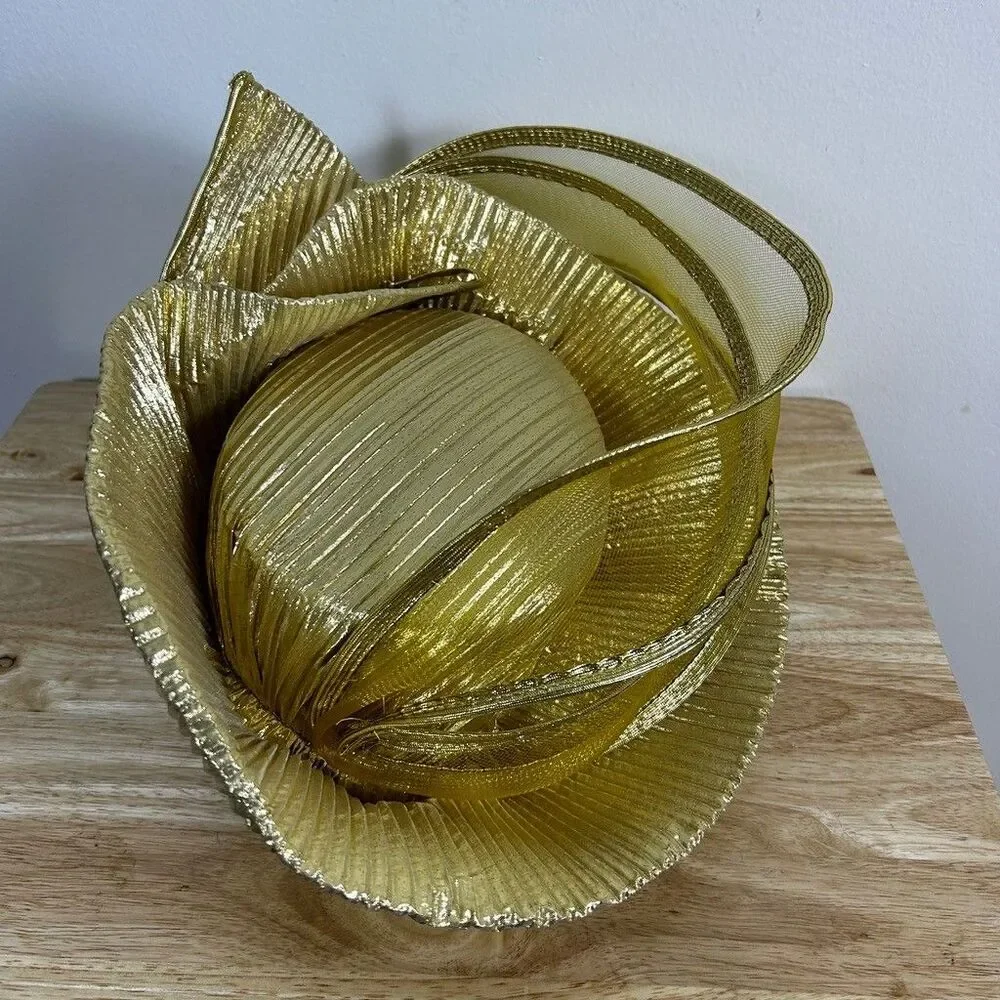 Created for Essence by Mail Gold Pleated Metallic Fascinator Hat Church Wedding